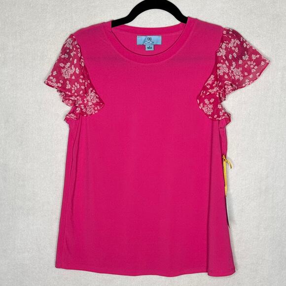 NWT CeCe Hot Pink Knit Top with Flutter Sleeves – Size S - Picture 1 of 7
